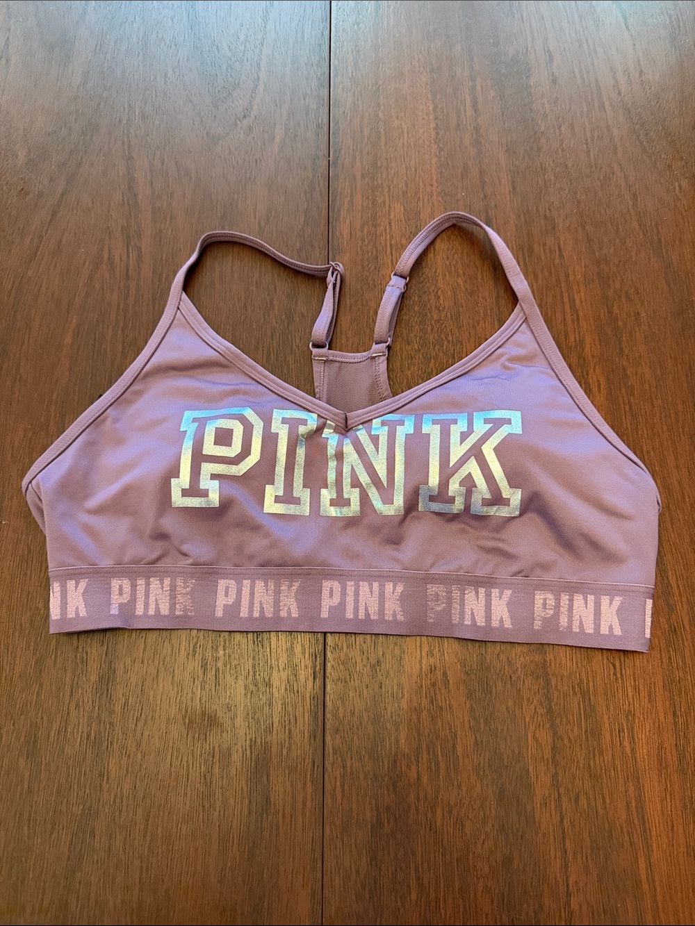 PINK Victoria's Secret Mauve Sports Bralette with Shimmer Logo Large